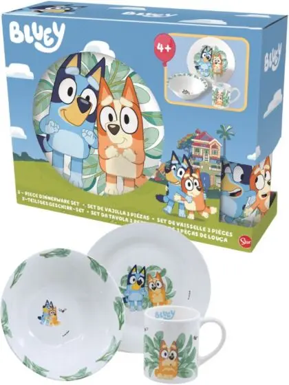 Bluey servise - frokostsett i keramikk - tallerken, skål og kopp