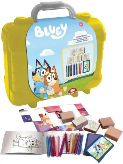 Bluey malekoffert med stempler, fargeblyanter og klistremerker