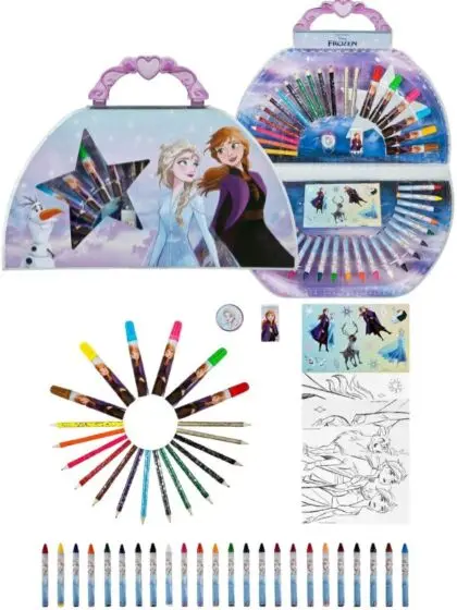 Disney Frozen tegnekoffert med tusjer, klistremerker og mer - 51 deler