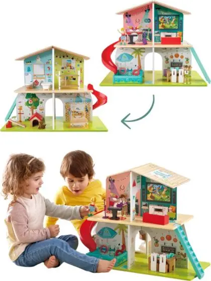 Hape Musical Doll House - dukkehus med 2 etasjer og 4 rom