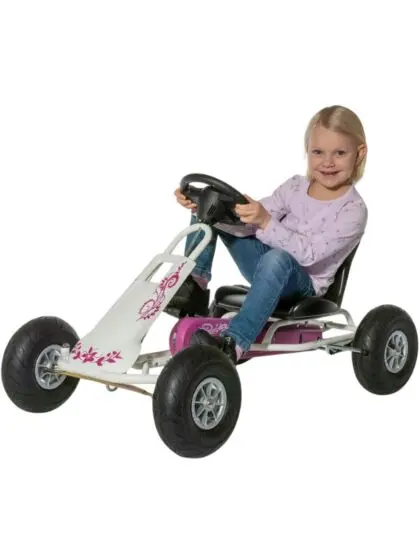Ferbedo GoKart Air Runner tråbil med justerbart sete og håndbrems - rosa og hvit