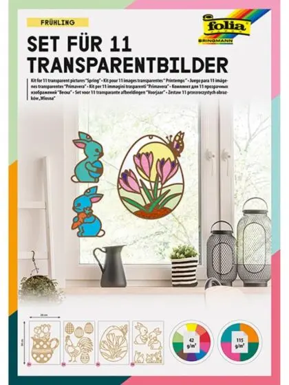 Folia hobbysett med påskepynt i papp og farget papir - 11 stk