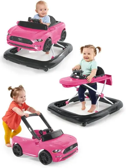 Bright Starts Ford Mustang Walker - 3-i-1 lær-å-gå bil med lyd - rosa
