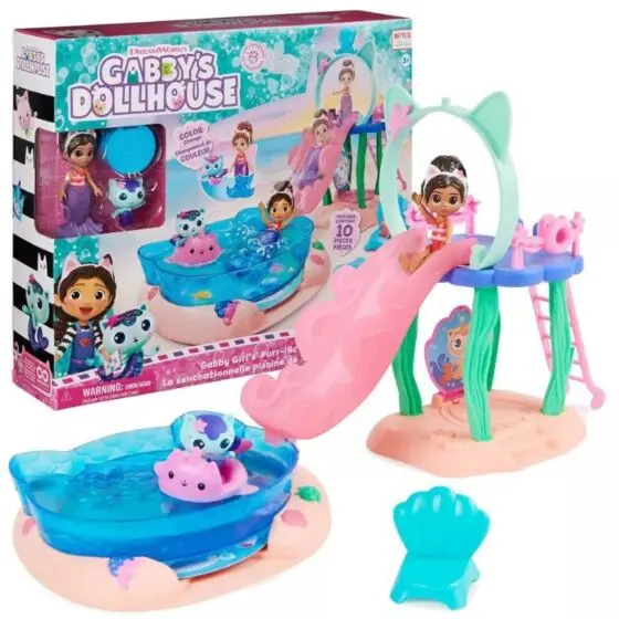 Gabbys Dukkehus Purr-ific lekesett med basseng, sklie og 2 figurer - 11 deler