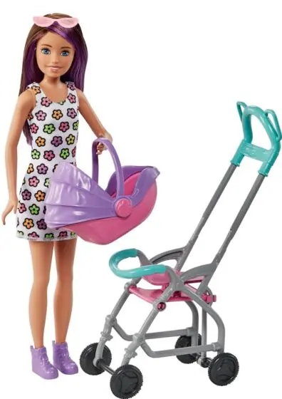 Barbie Skipper barnevakt dukke med baby minidukke og vogn