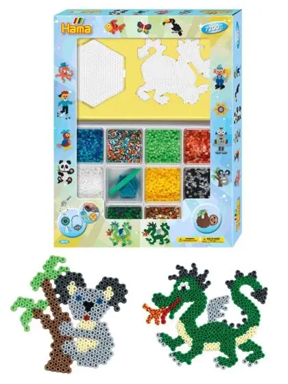 Hama Midi ekstra stor blå eske med perler og perlebrett - 7200 Midi perler