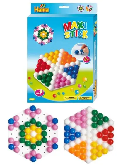 Hama Maxi Stick - stiftperler og sekskantet perlebrett - 140 stiftperler