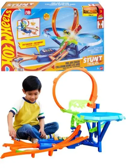 Hot Wheels Stunt Tracks Big Air Crash motorisert bilbane med bil - 94 cm