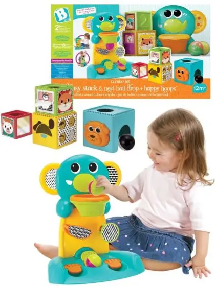 Infantino Aktivitetssett med stablebare klosser og basketballkurv 2-pack