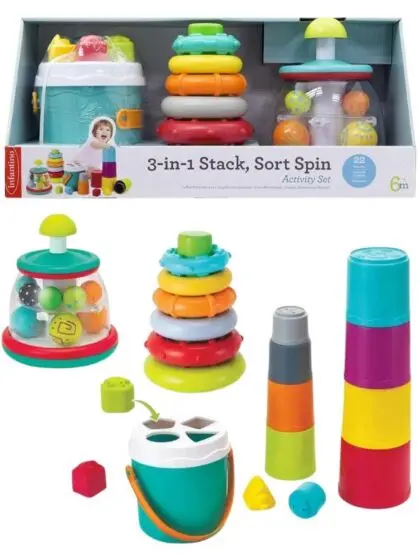 Infantino Aktivitetssett med snurretopp, putteboks og stableleker 3-pack