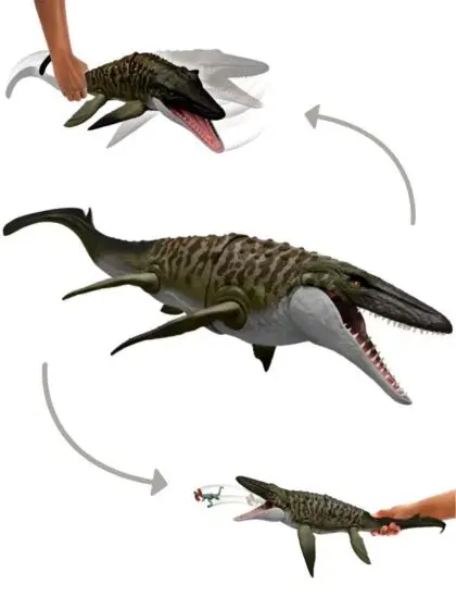 Jurassic World Rebirth Bite N' Blast Mosasaurus actionfigur med mini-Dilophosaurus