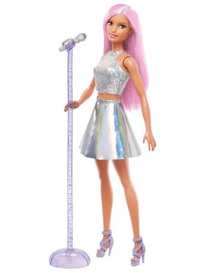 Barbie Pop Star dukke med rosa hår, iriserende skjørt og mikrofon