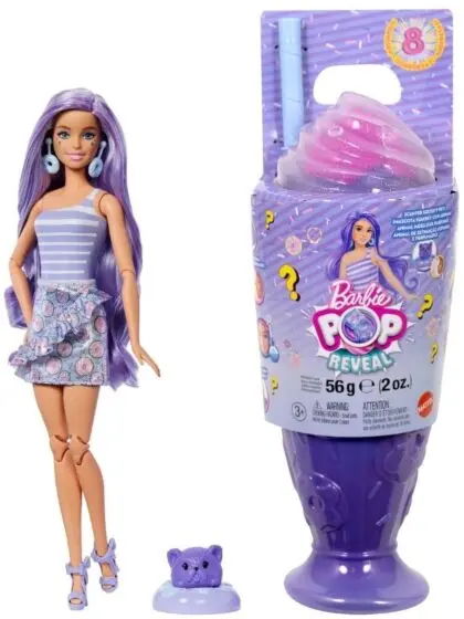 Barbie Pop Reveal – Grape Fizz Purple med 8 overraskelser