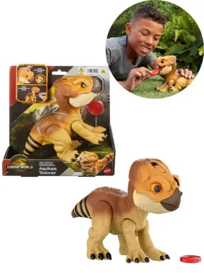 Jurassic World Rebirth - interaktiv Aquilops Dolores dinosaurfigure med lyd og bevegelser