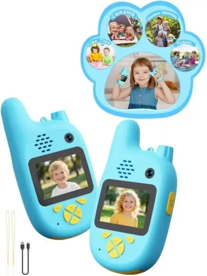 Kids trådløs walkie talkie med LCD-skjerm og kamera - blå