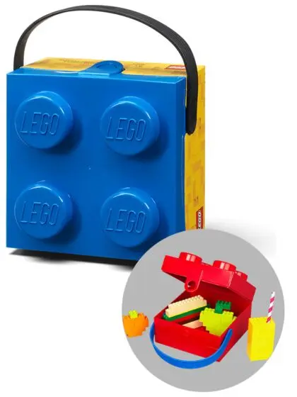 LEGO Storage matboks med håndtak - stor LEGO kloss med 4 knotter - bright blue