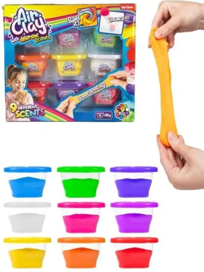 Lekesett med stretchy leire – 9 bokser med duft og myk konsistens