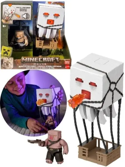 Minecraft Movie Blast Attack Ghast og Piglin Warrior figurer - lyd