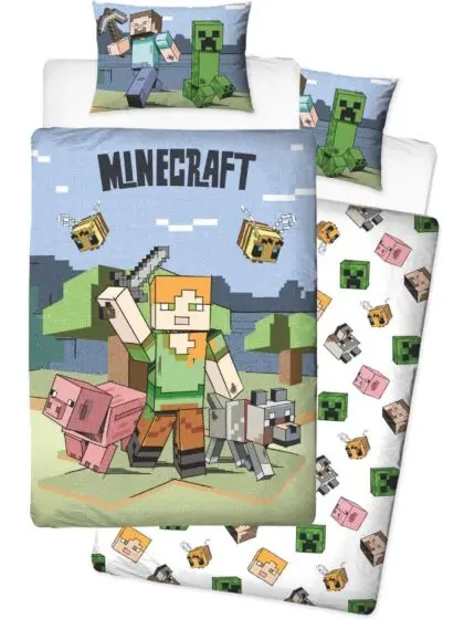Minecraft sengesett i bomull - 140x200 cm