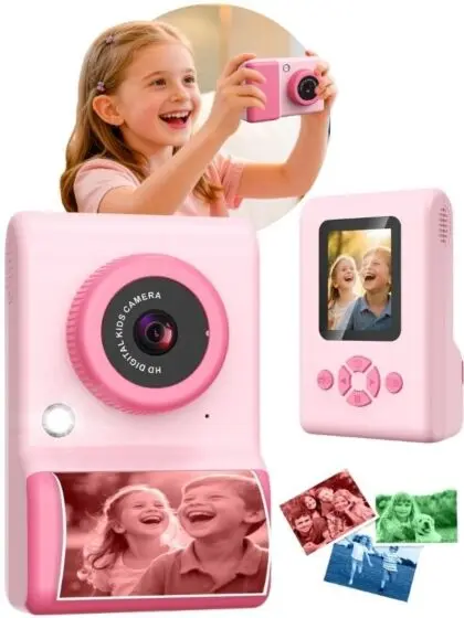 Kids Instant Print Kamera - barnekamera med utskrift og 32GB, rosa