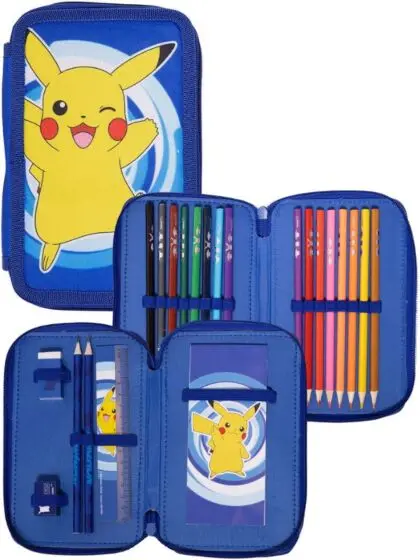 Pokemon dobbelt pennal med innhold - Pikachu