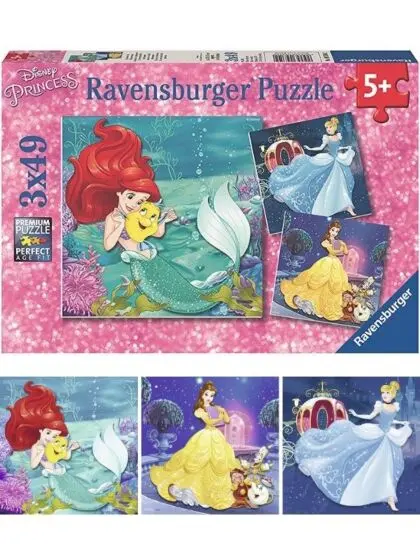 Ravensburger Disney Princess puslespill 3x49 brikker - Ariel, Belle og Askepott