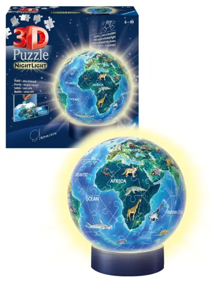 Ravensburger 3D puslespill 72 brikker - Barnas globe, lydaktivert nattlys