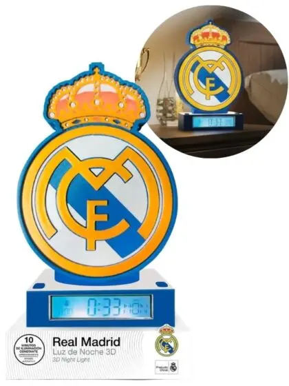 Real Madrid 3D LED-nattlampe med vekkerklokke