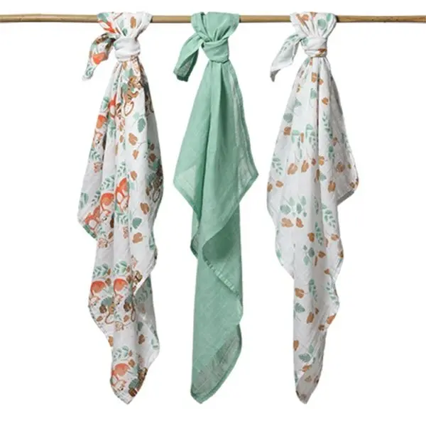 Babyono, Gulpekluter, 3 pk, 100% bomull - Grønn Skog