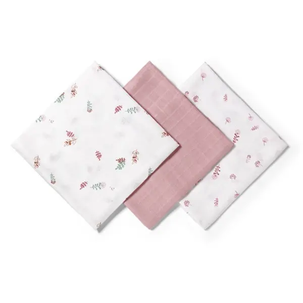 Babyono, Gulpekluter, Organisk Bambus, 3 pk - Pink Flower