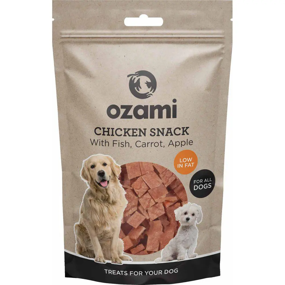 Ozami Hundegodbiter med Kylling-Fisk-Gulrot og Eple 100gr - Hele Norges Dyrebutikk