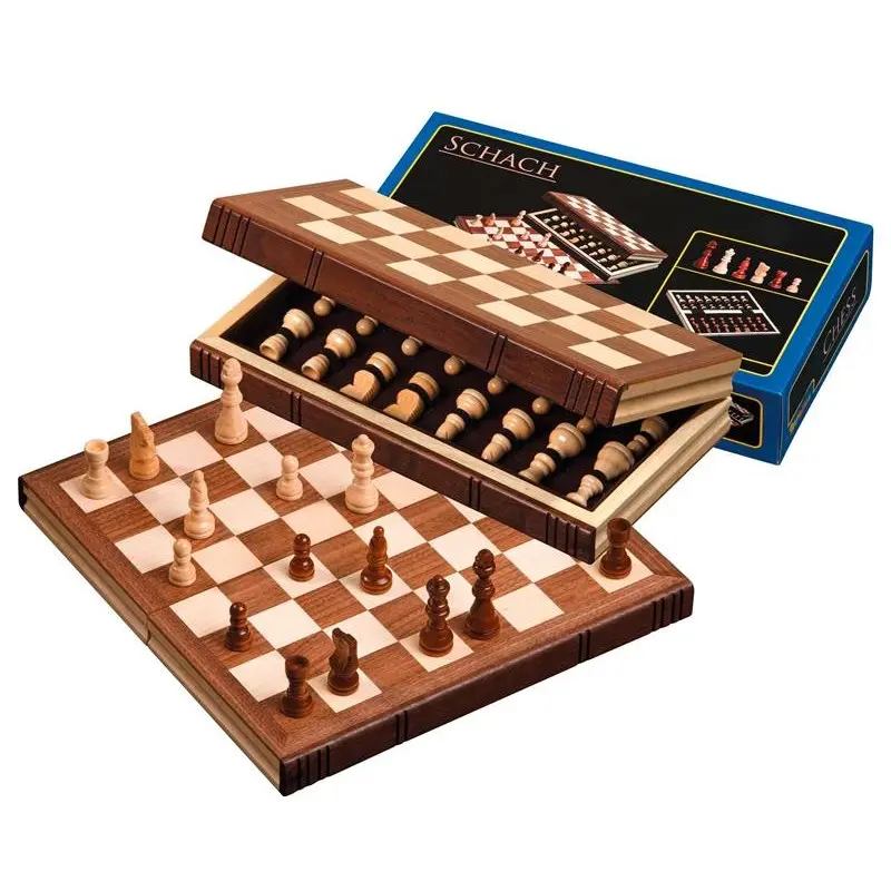 Sjakkbrett tre m/brikker Foldbar 30x30cm