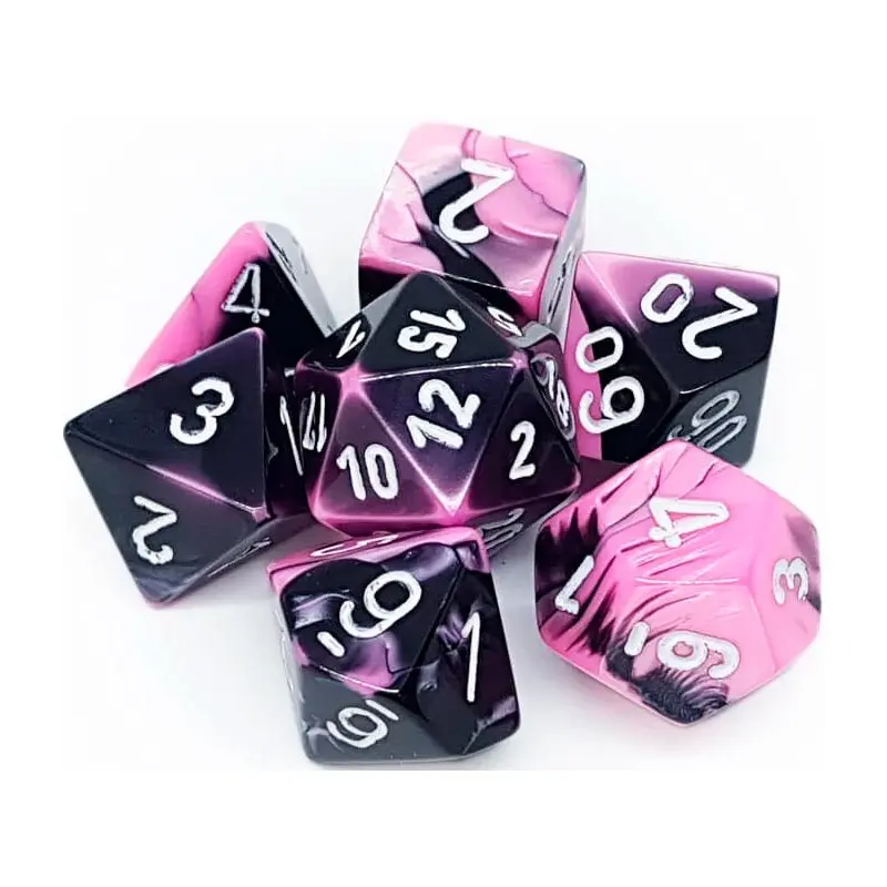 RPG Dice Set Svart-Rosa/Hvit - 7 stk