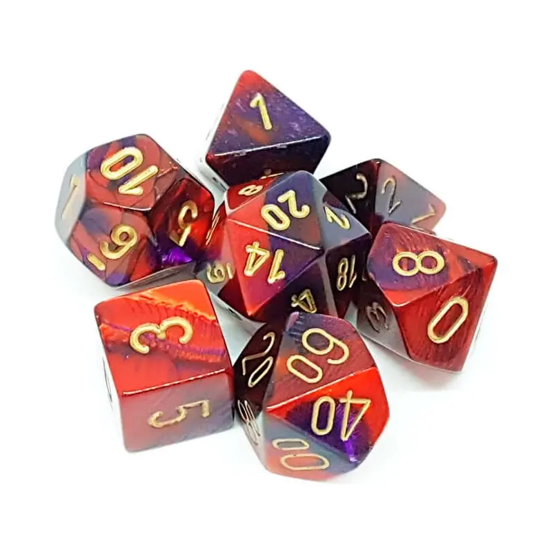RPG Dice Set Lilla-Rød/Gull - 7 stk