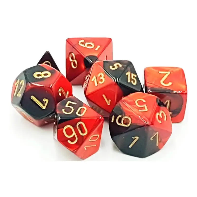 RPG Dice Set Svart-Rød/Gull - 7 stk