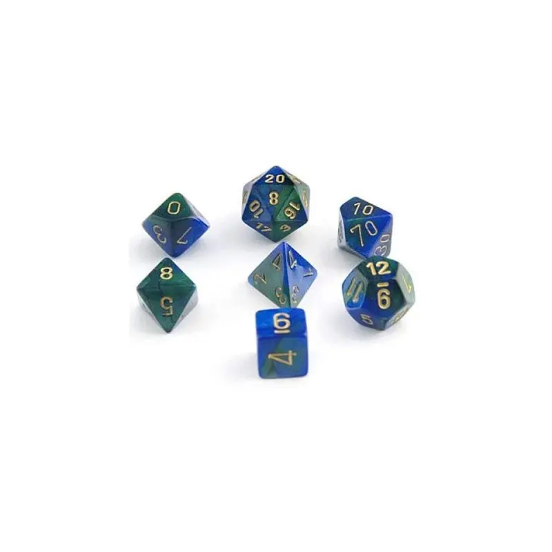 RPG Chessex Dice Set Blå-Grønn/Gull 7stk
