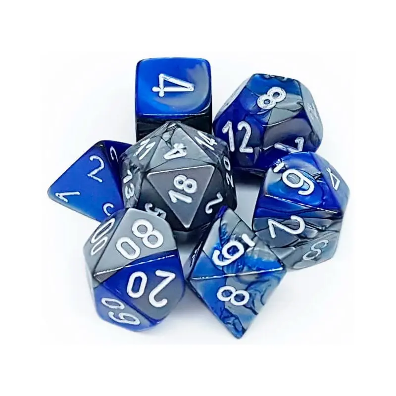 RPG Dice Set Blå-Stål/Hvit - 7 stk