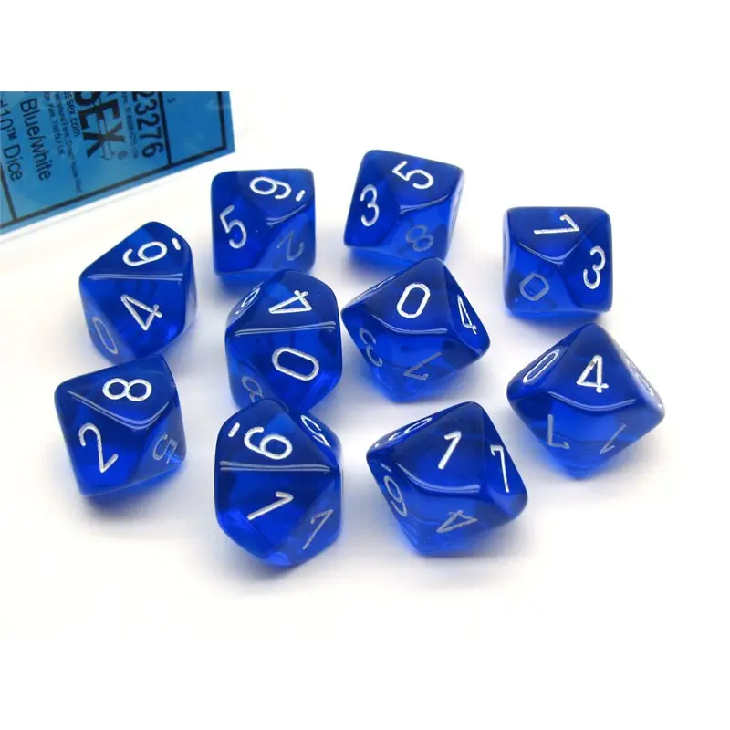 RPG Dice D10 Terning 0-9 10stk 16mm Blå