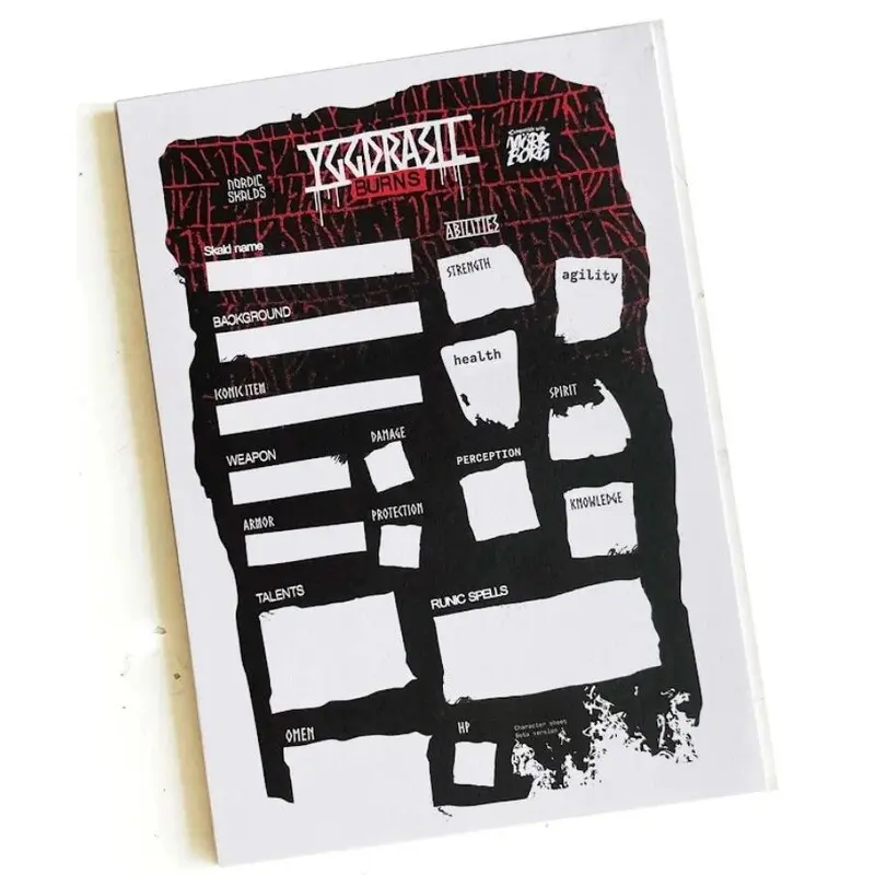 Yggdrasil Burns RPG Character Sheet Pad