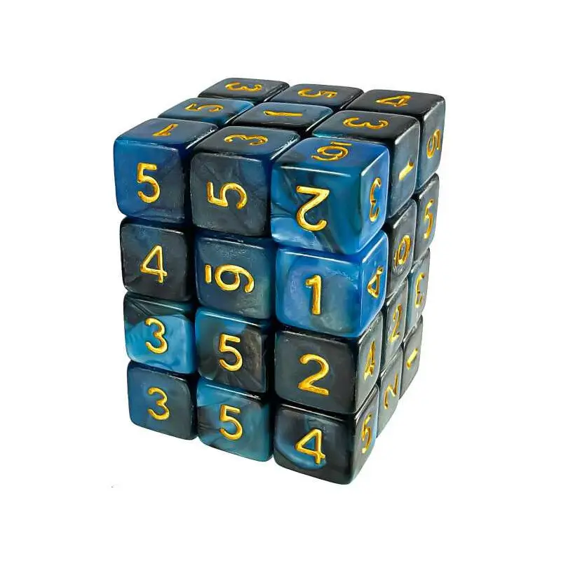 D6 12mm Dice Blue Swirl - 36 stk