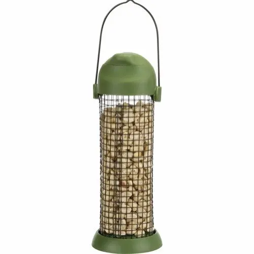 Utefuglautomat til peanøtter i metall/plastikk 500ml 22cm grønn - Gnagerbutikken.no