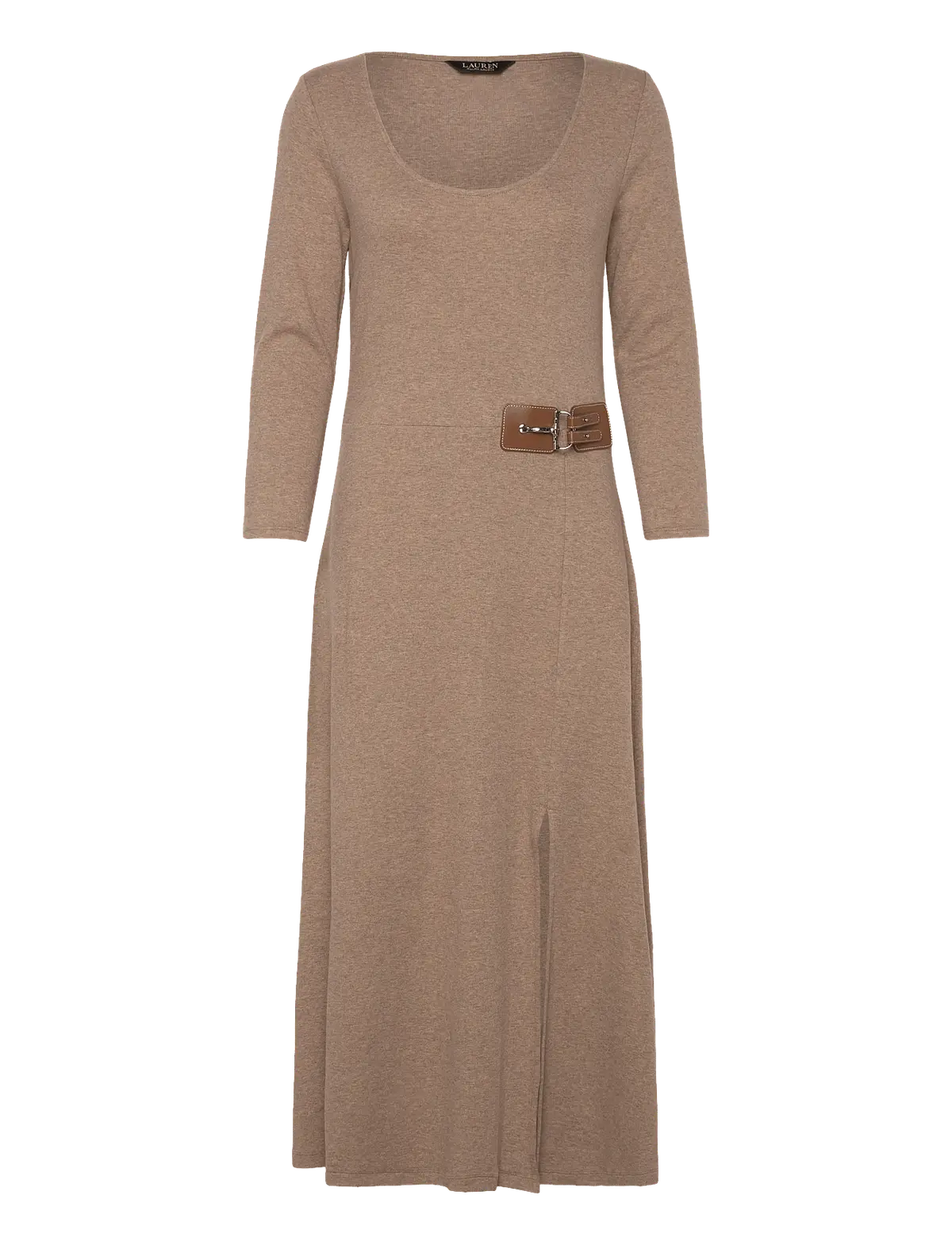 Buckle-Trim Rib-Knit Midi Dress
