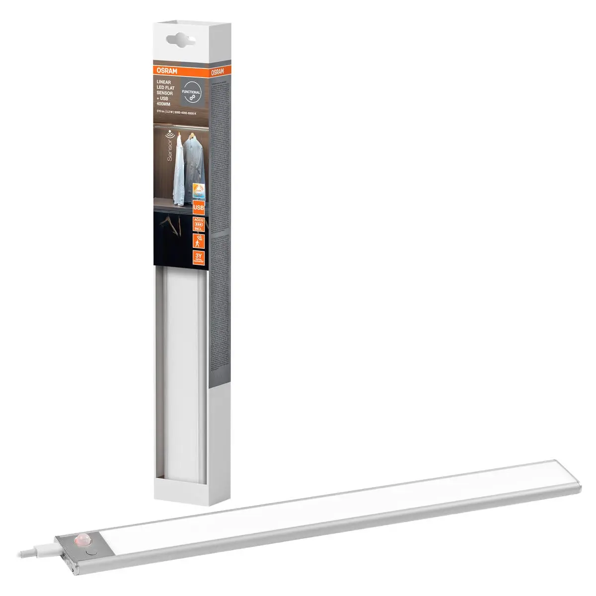 Osram Linear LED skapbelysning bevegelsessensor oppladbar 40 cm