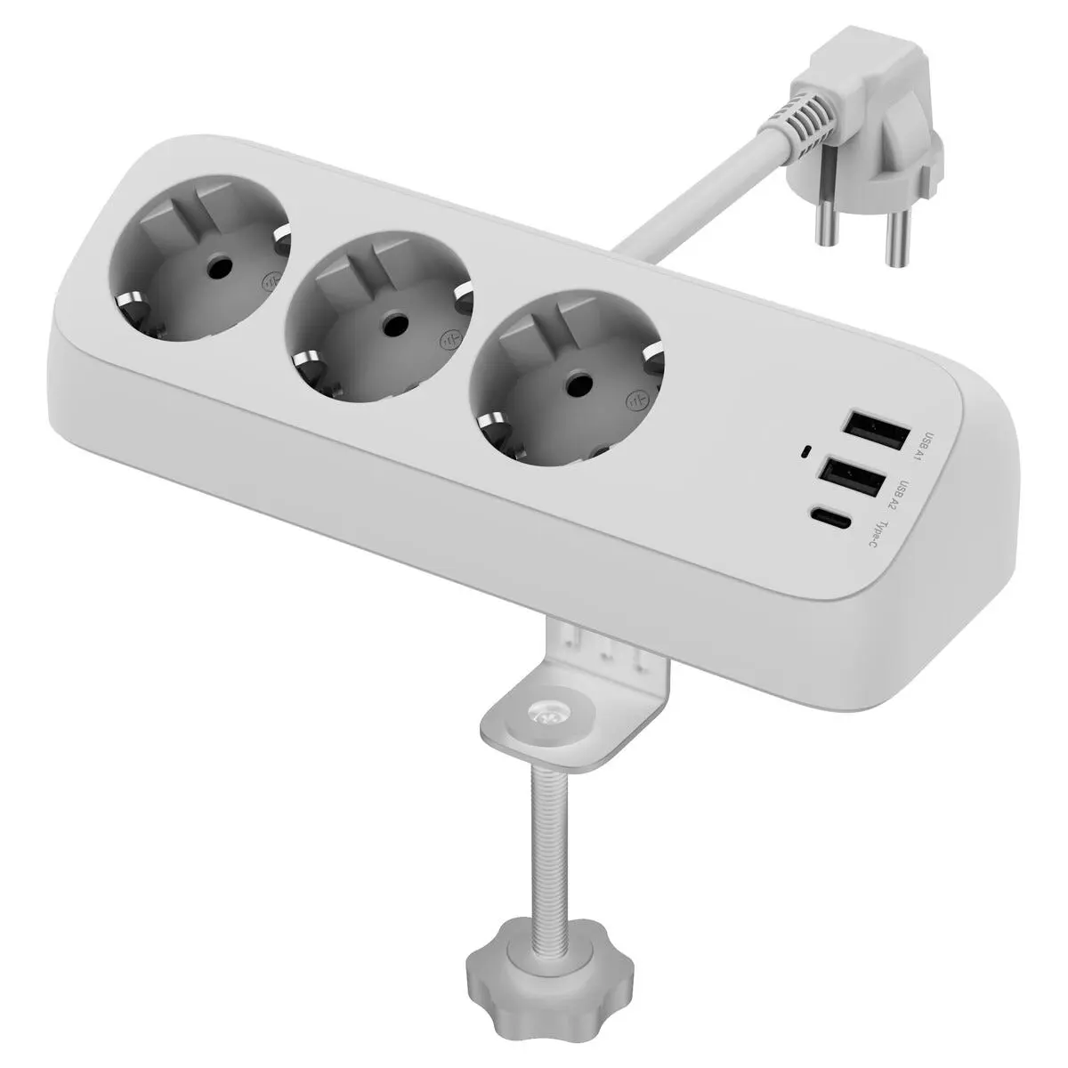 Grenuttak 3-veis USB-C, USB-A, bordklemme, 1,5 m