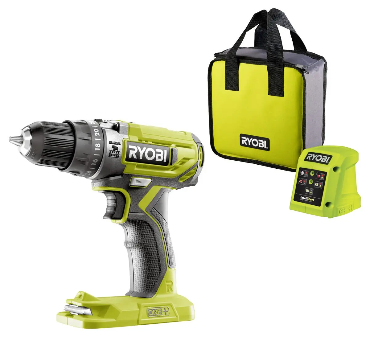 Ryobi drill med slagfunksjon, 1 batteri R18PD2-115S