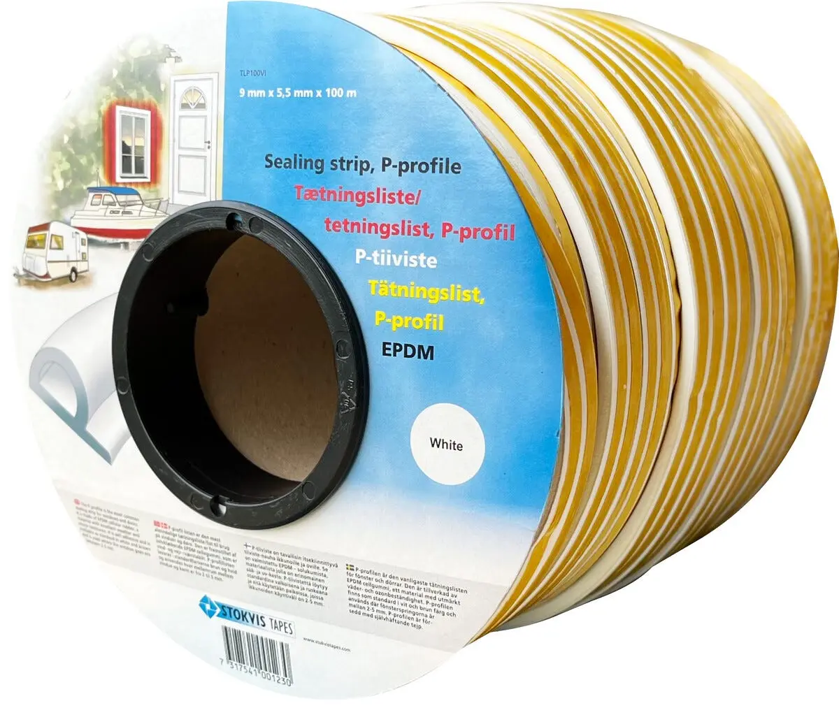 Tetningslist P-profil hvit, 3–5 mm 100 m, Stokvis Tapes