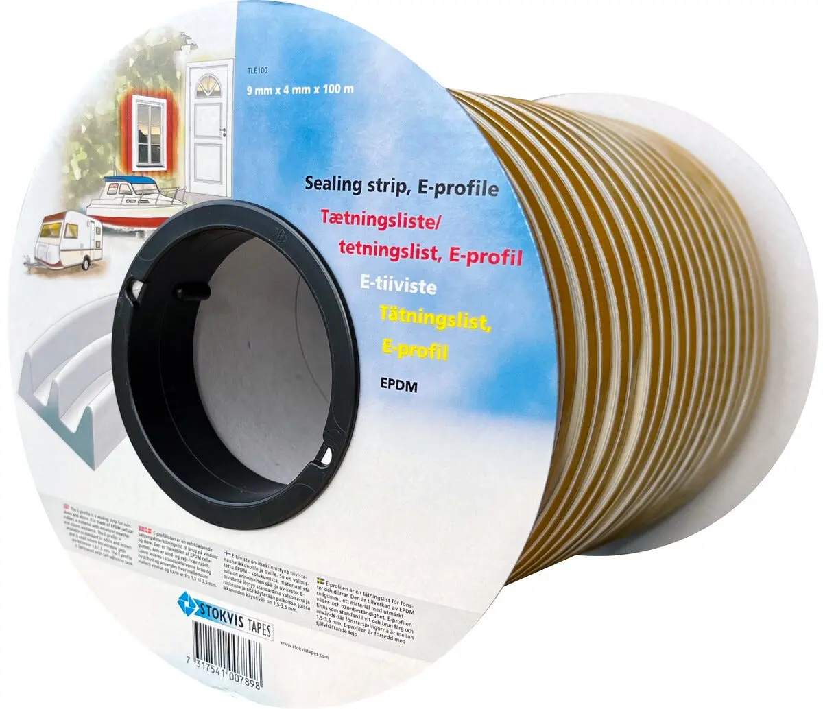 Tetningslist E-profil hvit, 1,5–3,5 mm 100 m, Stokvis Tapes