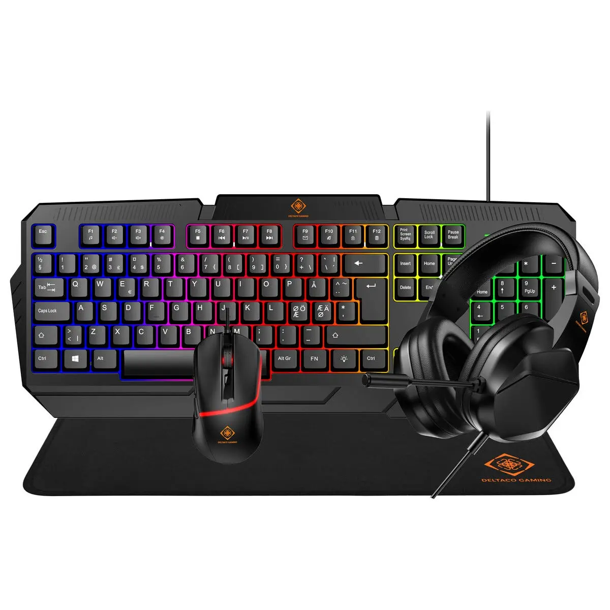 Deltaco Gaming Kit headset, tastatur, mus og musematte, GAM-174