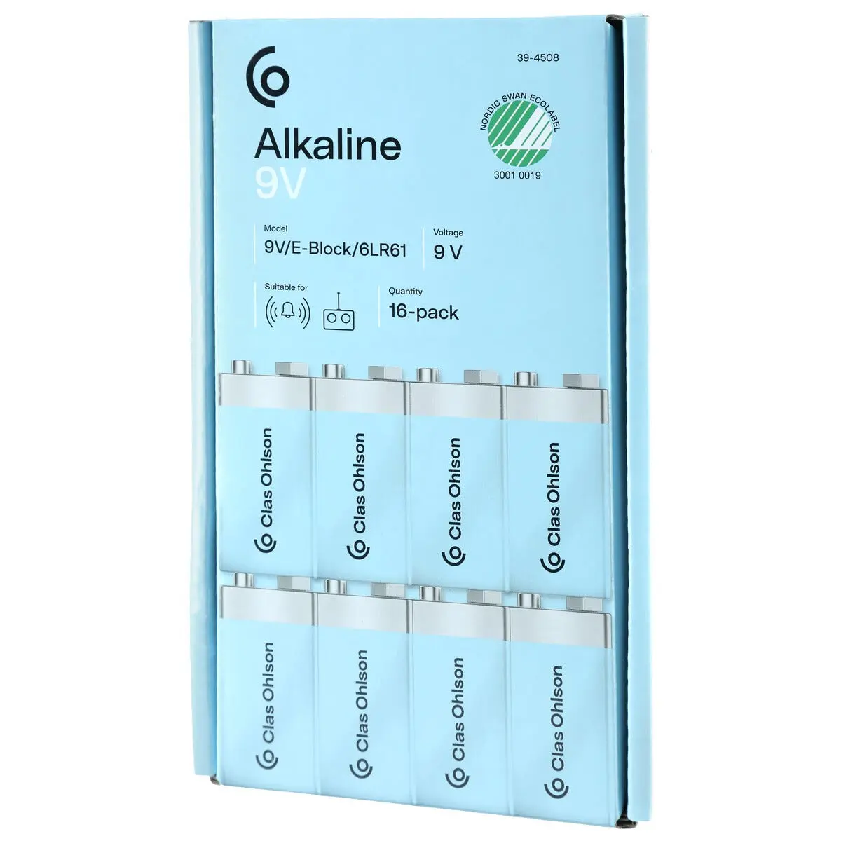 9 V-batterier, alkaliske, 16-pakning