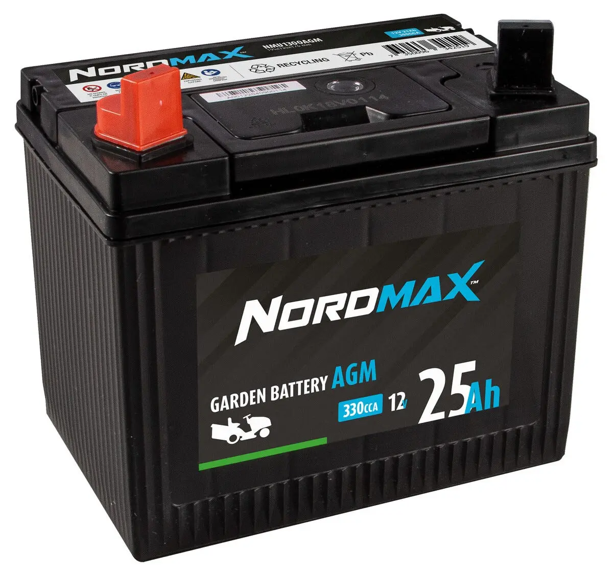 Nordmax Garden AGM-batteri på 12 V, 25 Ah med polstilling 1